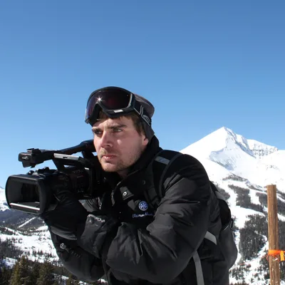 Jordan filming on the ski fields for Warren Miller